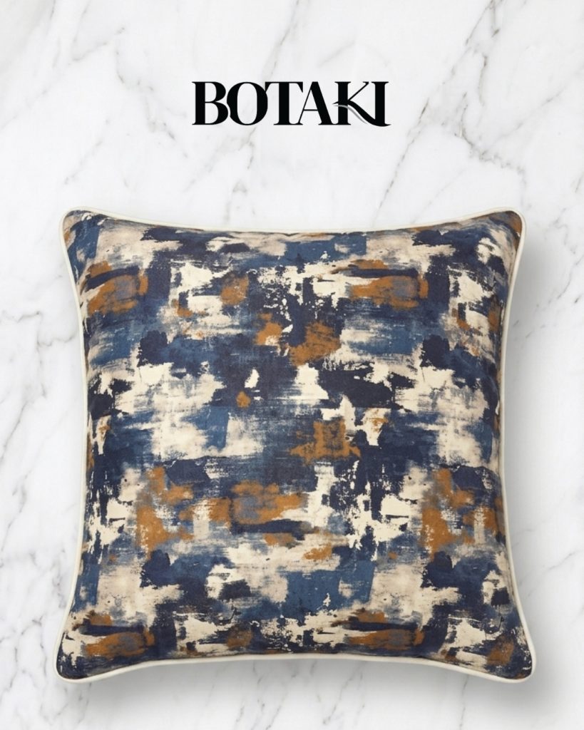 Indigo Earth - terracota, navy blue and beige on a 60cm x 60cm scatter cushion