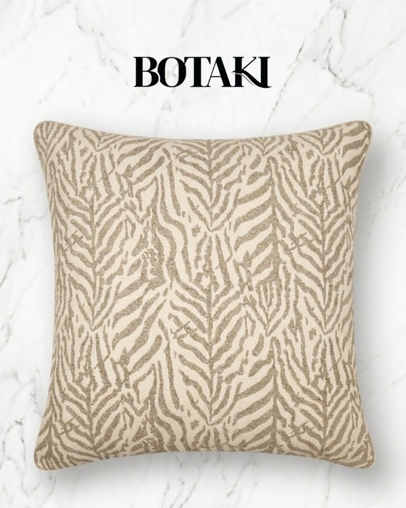 Serengeti Cushion from Botaki - tan leaf design on neutral beige background of 60cm x 60cm scatter cushion